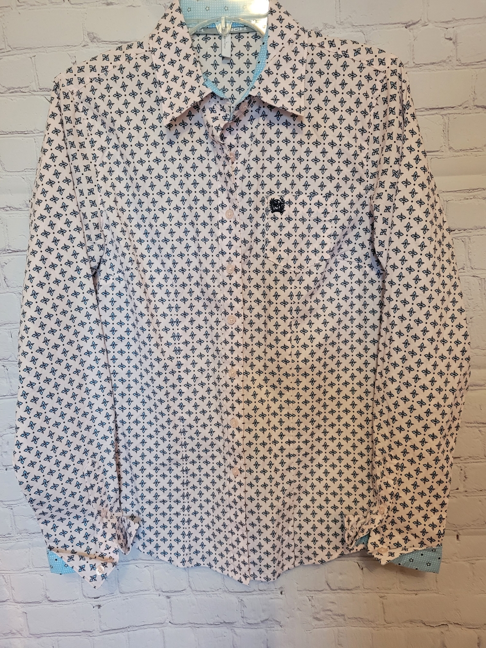 Women's Size Large Pink Blue Cinch Western Rodeo Shirt Flip Cuff